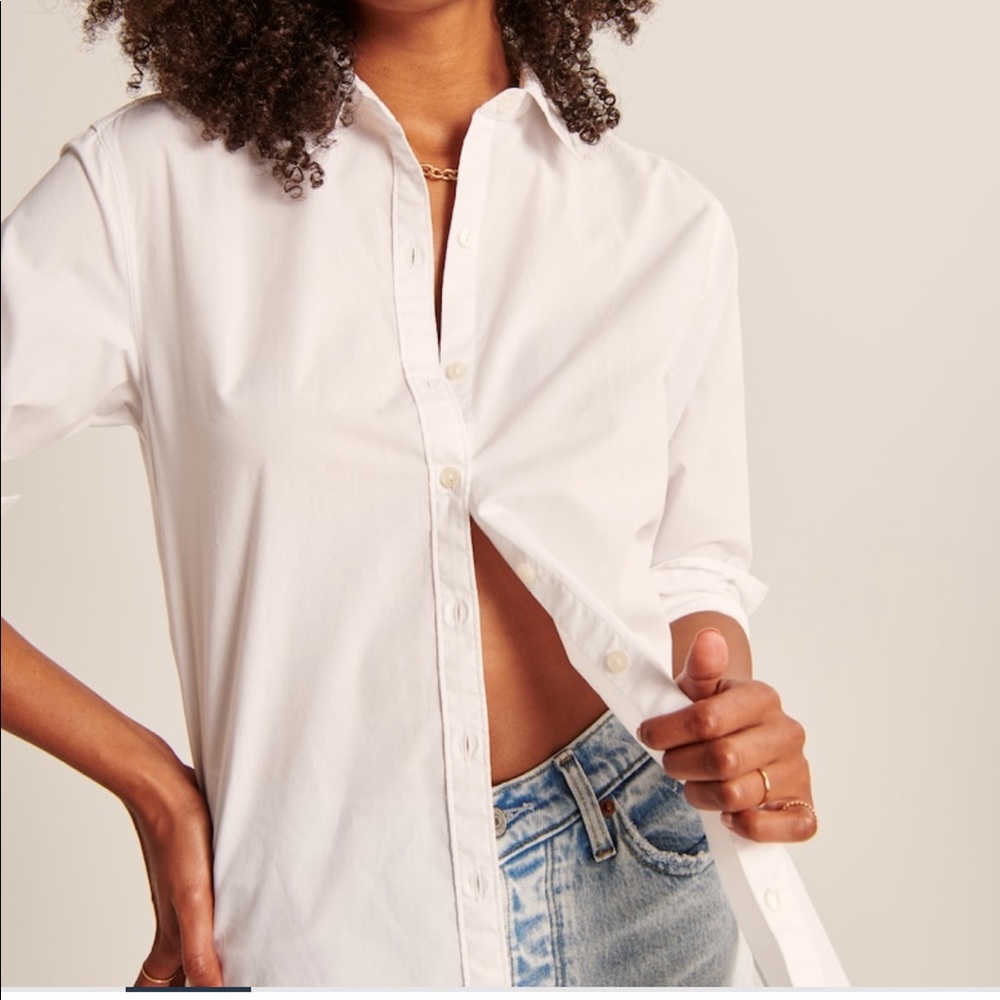 NWT Oversized white button up/down long sleeve shirt Abercrombie & Fitch Size M